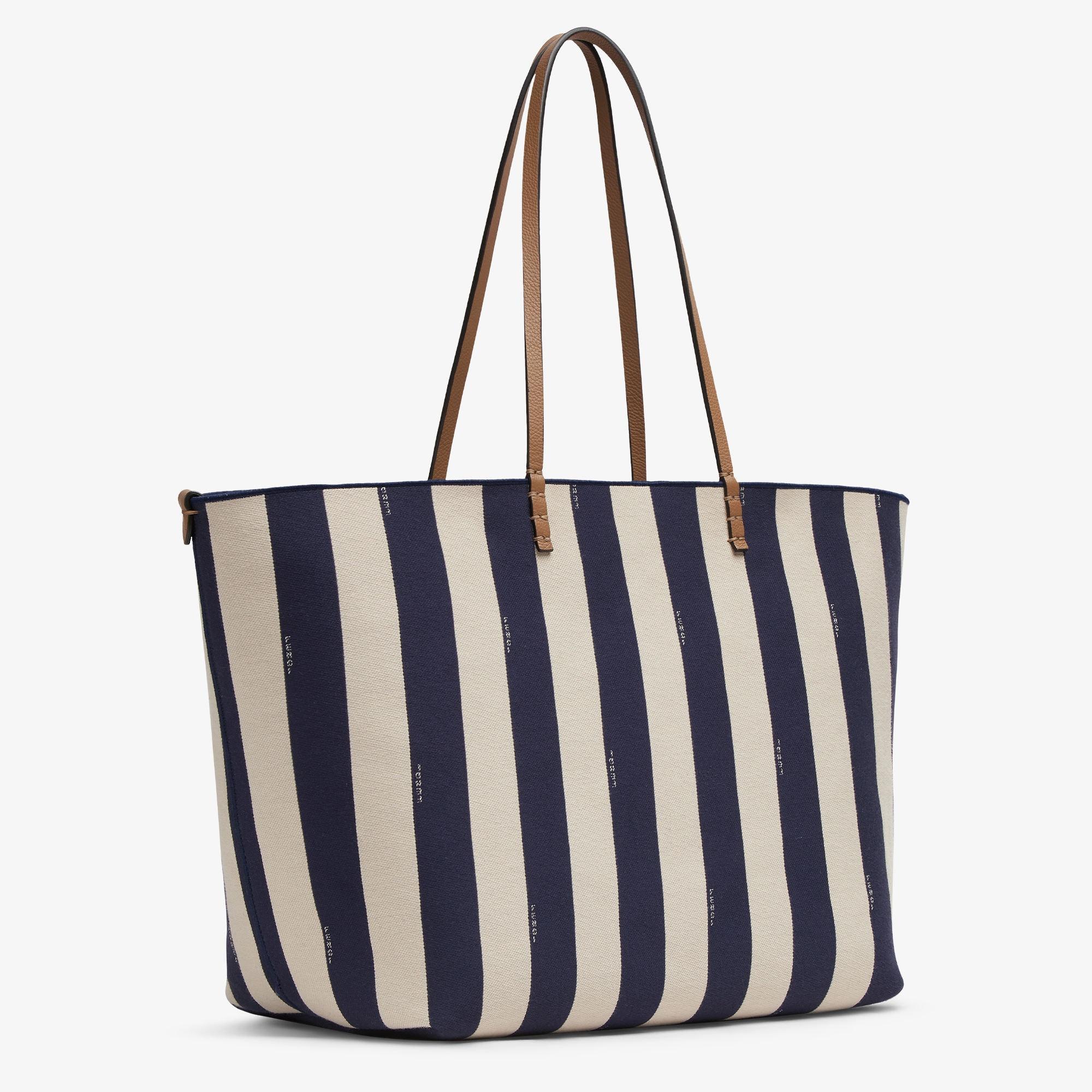 Large RollReversible shopper in Pequin striped and midnight blue FF fabric Product Image