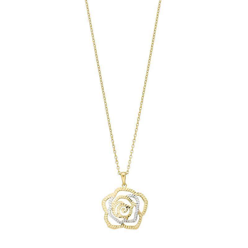 Sechic Two Tone 14k Gold Rose Pendant Necklace, Womens Product Image