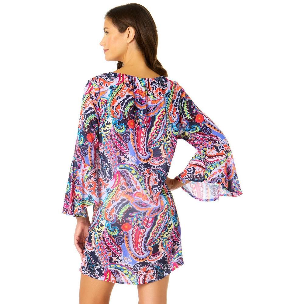 Anne Cole Women's Paisley Parade Bell Sleeve Tunic Swimsuit Cover Up, Multi L/XL Product Image