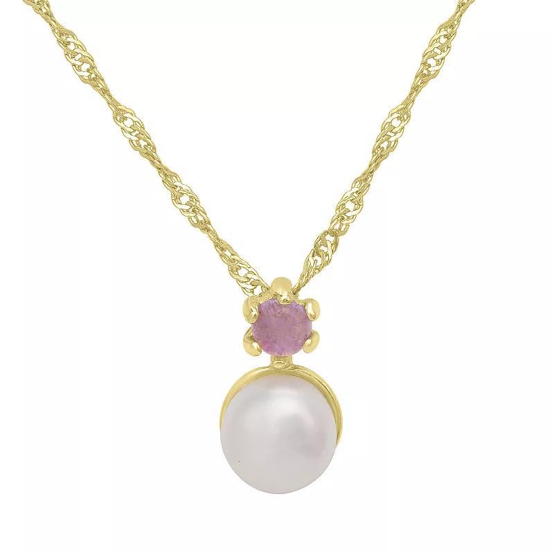 Silver Treasures Simulated Pearl 14K Gold Over Silver 18 Inch Singapore Pendant Necklace, One Size , Amethyst Product Image