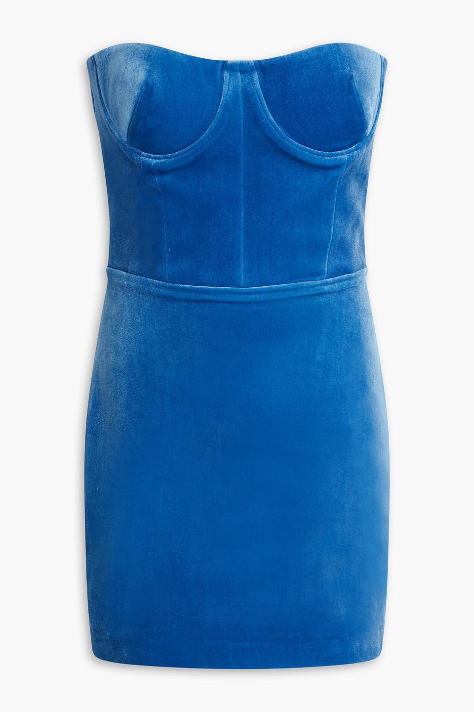 Roberts Sweetheart-neck Stretch-velvet Mini Dress In Blue Product Image