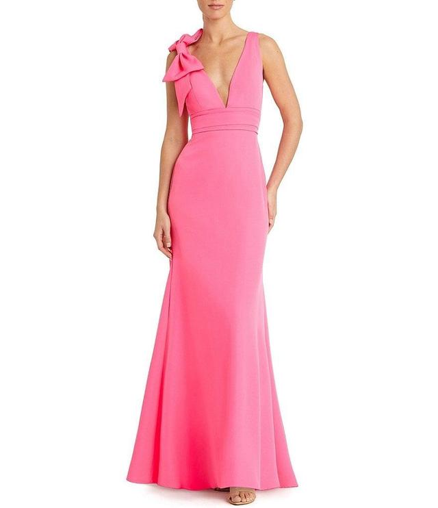 Ieena for Mac Duggal Plunging V-Neck Bow Shoulder Sleeveless Low Back Detail A-line Dress Product Image