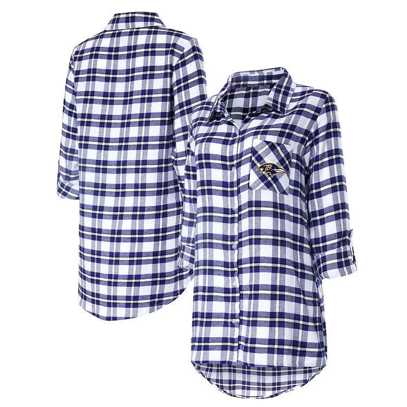 Womens Concepts Sport Baltimore Ravens Sienna Plaid Full-Button Long Sleeve Nightshirt Product Image