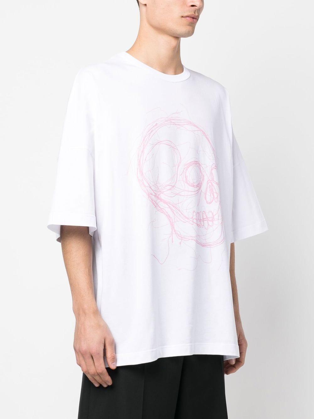 Skull Print Oversized T-shirt In White,pink Product Image