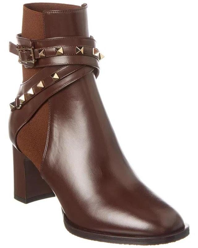 Valentino Rockstud 90 Leather Boot In Brown Product Image