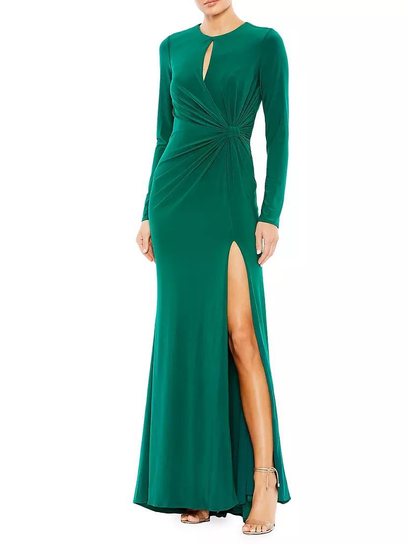 Long-Sleeve Draped Keyhole Gown Product Image