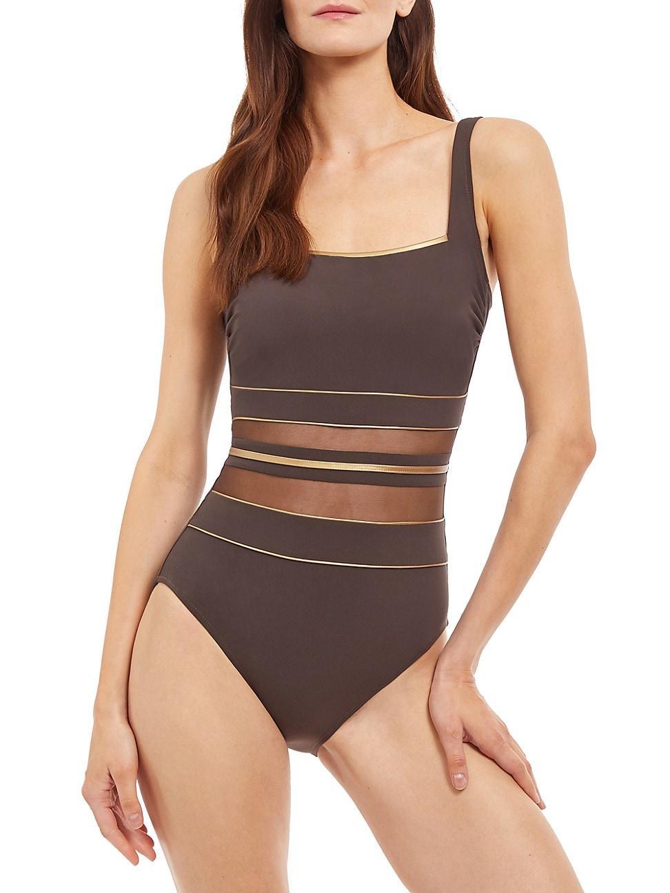 Womens Onyx Mesh-Paneled One-Piece Swimsuit Product Image