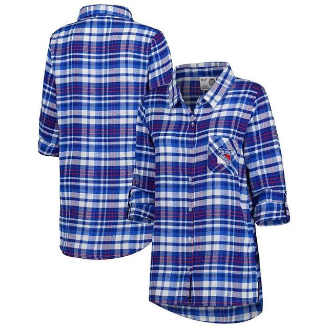 Womens Concepts Sport Blue New York Rangers Mainstay Flannel Full-Button Long Sleeve Nightshirt Product Image