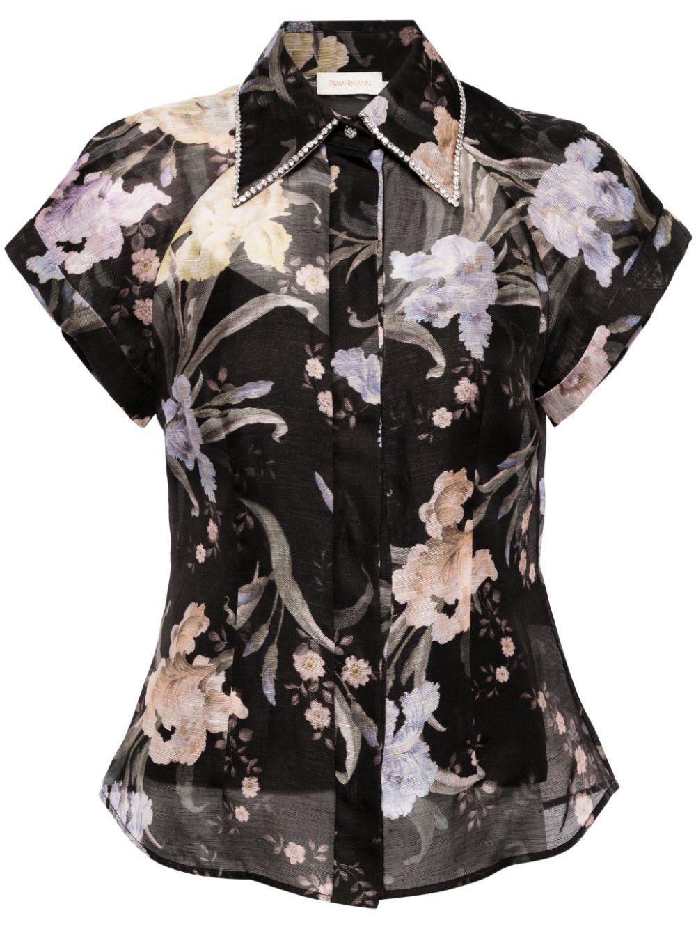 ZIMMERMANN Womens Iris Sherbet Eden Fitted Linen And Silk-blend Shirt In Multi Floral Product Image