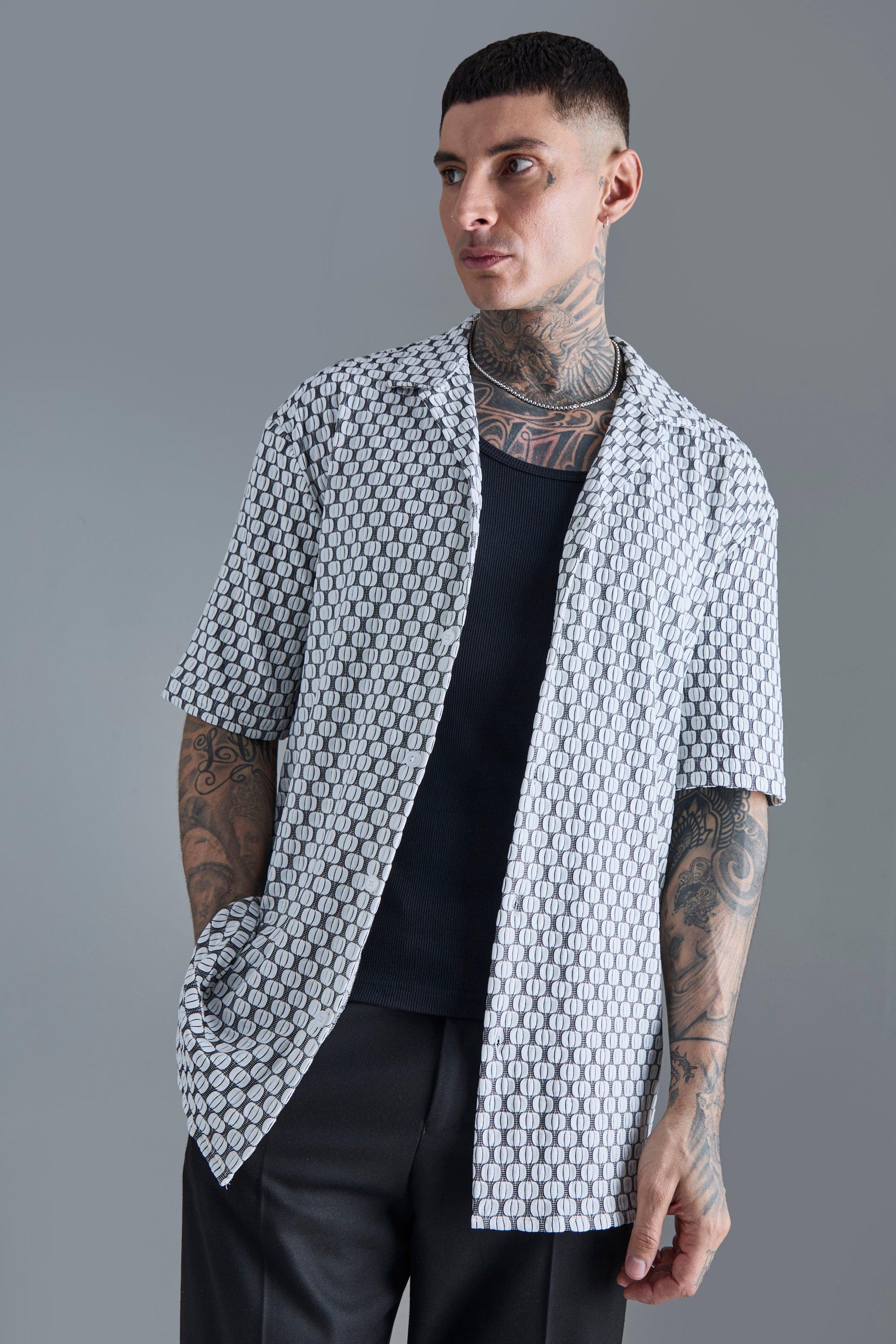 Tall Short Sleeve Drop Revere Jacquard Shirt | boohooMAN USA Product Image