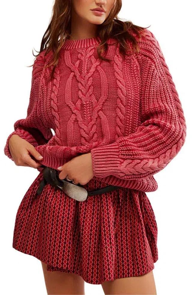 Frankie Cable Cotton Sweater In Cherry Product Image