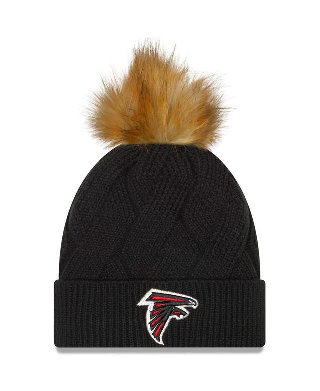 Womens New Era Black Atlanta Falcons Snowy Cuffed Knit Hat with Pom Product Image