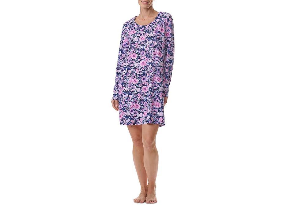 Karen Neuburger Long Sleeve Nightshirt With Lace Floral) Women's Pajama Product Image