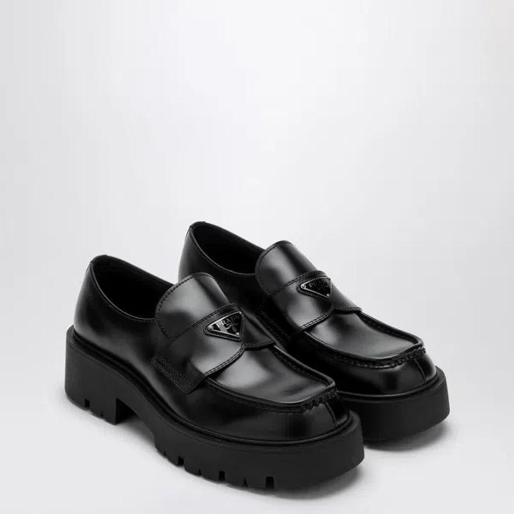 PRADA Black Brushed Leather Loafer Product Image