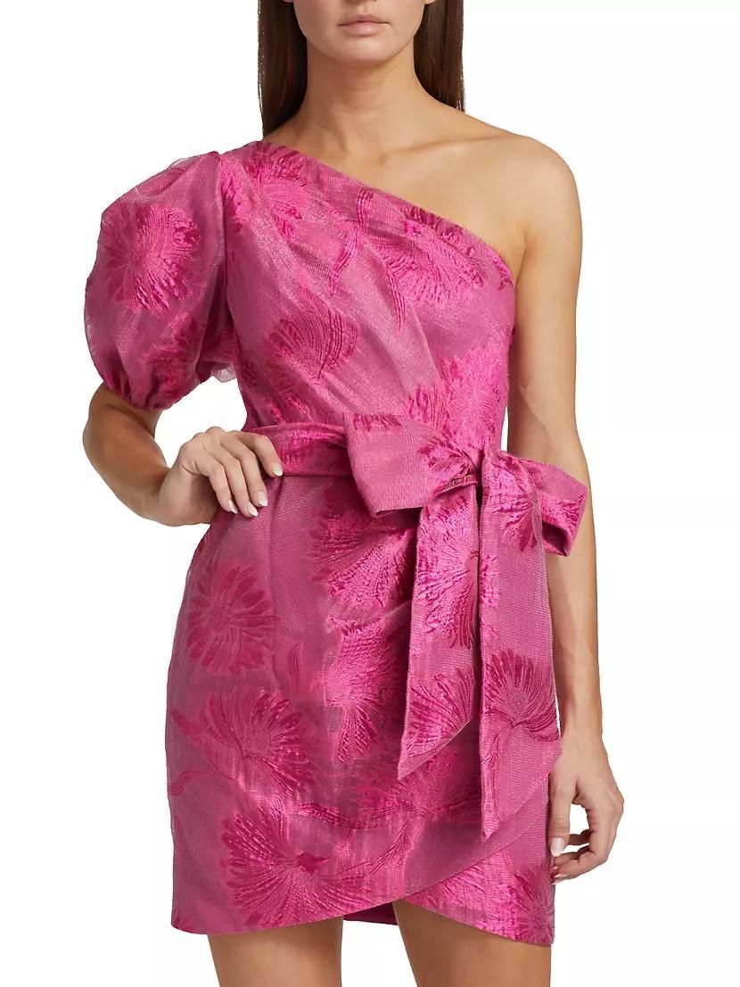 One-Shoulder Organza Jacquard Cocktail Dress Product Image