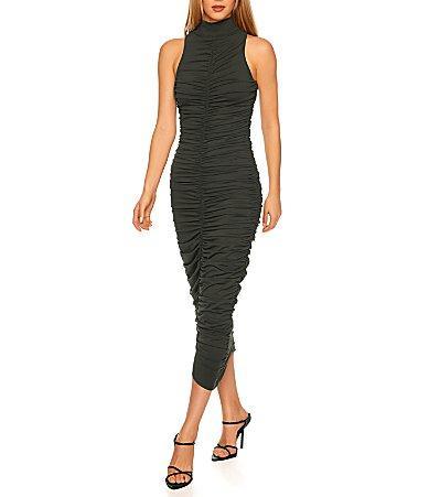 Susana Monaco Ruched Mock Neck Midi Dress Product Image