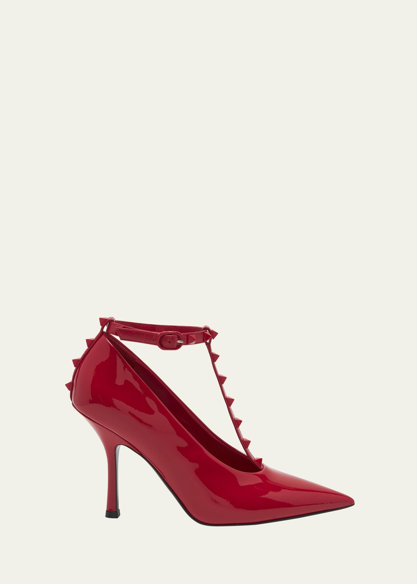 Valentino Garavani Rockstud Ankle Strap Pump in Red Product Image