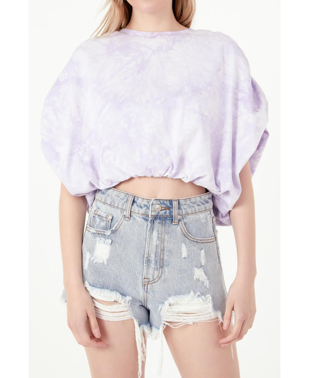 Free the Roses Tie Dye Cotton Blouson Crop Top in Lilac at Nordstrom, Size Large Product Image