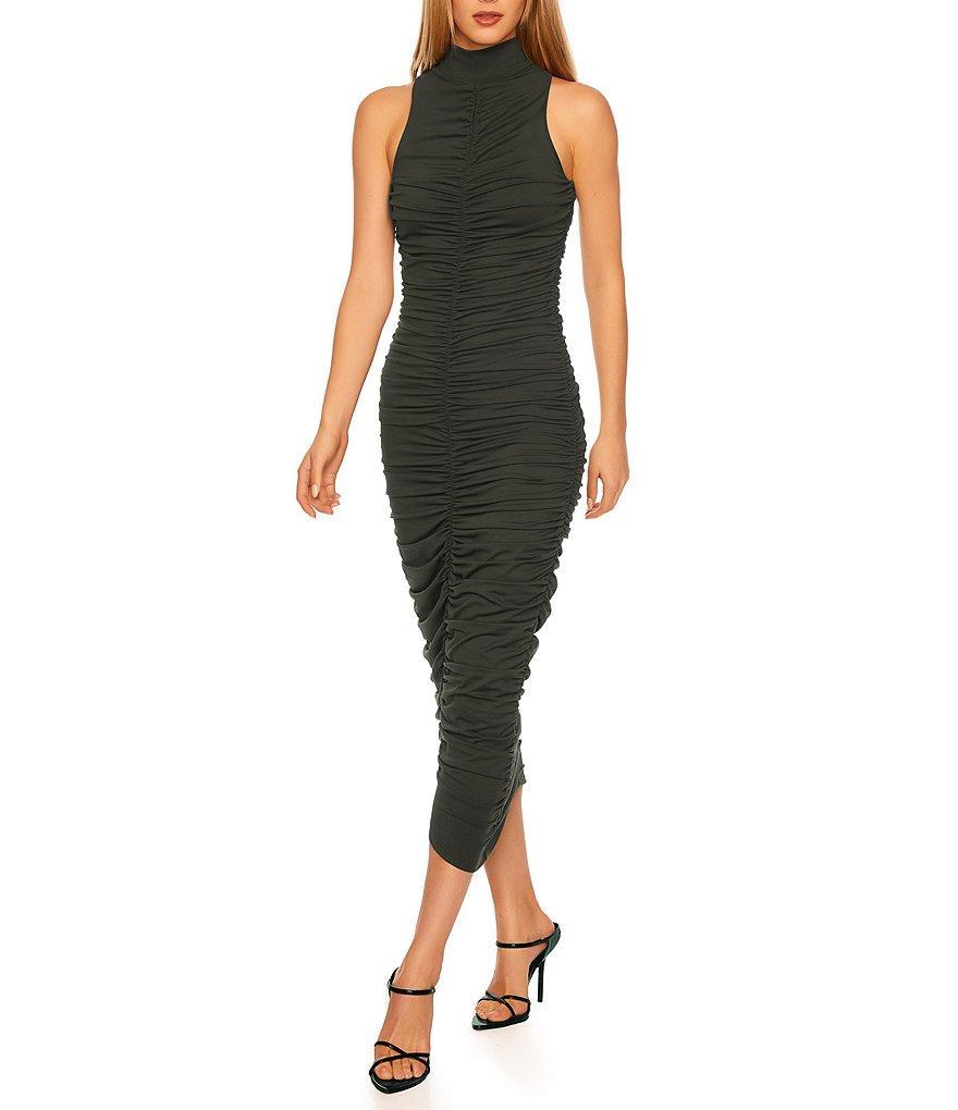 Susana Monaco Gathered Mock Neck Sleeveless Sheath Midi Dress Product Image