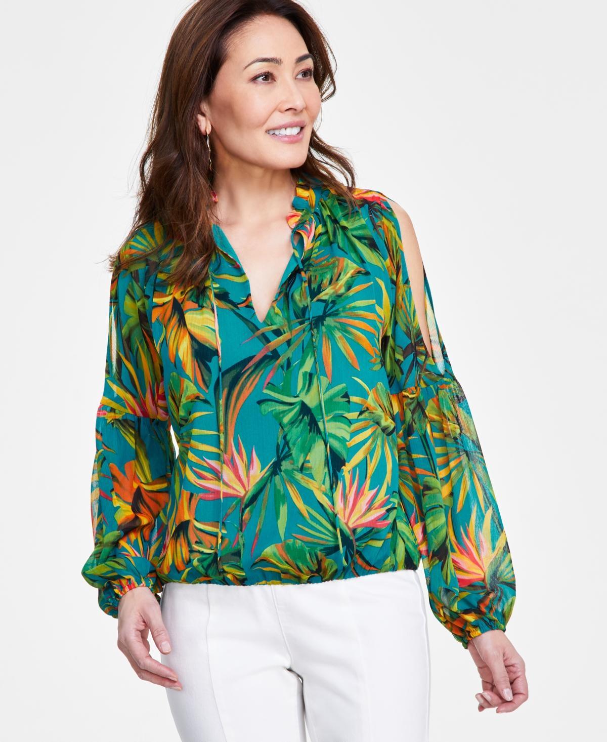 I.n.c. International Concepts Womens Printed Cold-Shoulder Top, Created for Macys Product Image