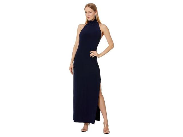 Norma Kamali Halter Turtle Side Slit Gown (True ) Women's Clothing Product Image