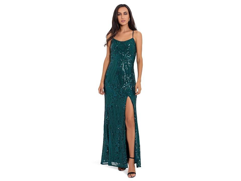 Betsy & Adam Long Sequin Gown Women's Clothing Product Image