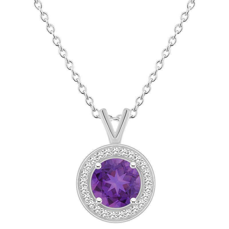 Macys Amethyst (1-1/4 ct. t.w.) and Diamond (1/8 ct. t.w.) Halo Pendant Necklace in Sterling Silver Product Image