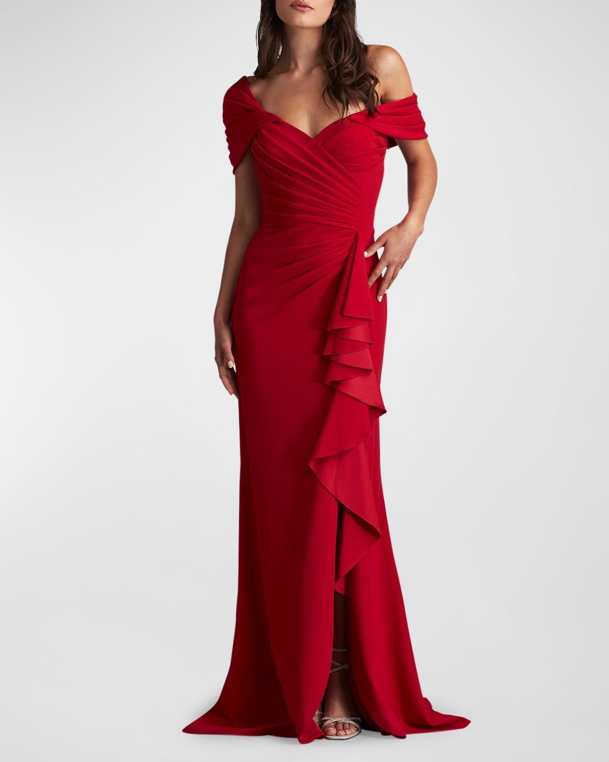 Womens One-Shoulder V-Neck Crepe Gown Product Image