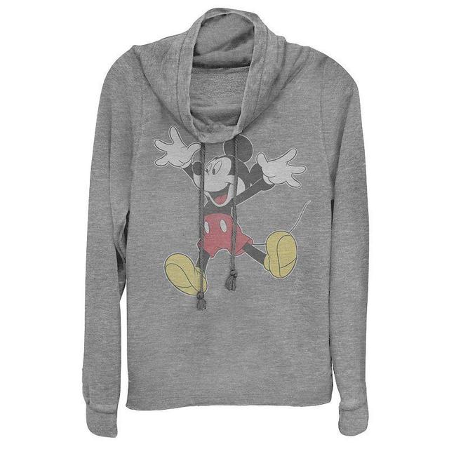 Disneys Mickey Mouse Juniors Jumping for Joy Cowlneck Graphic Lightweight Long Sleeve, Girls Gray Grey Product Image