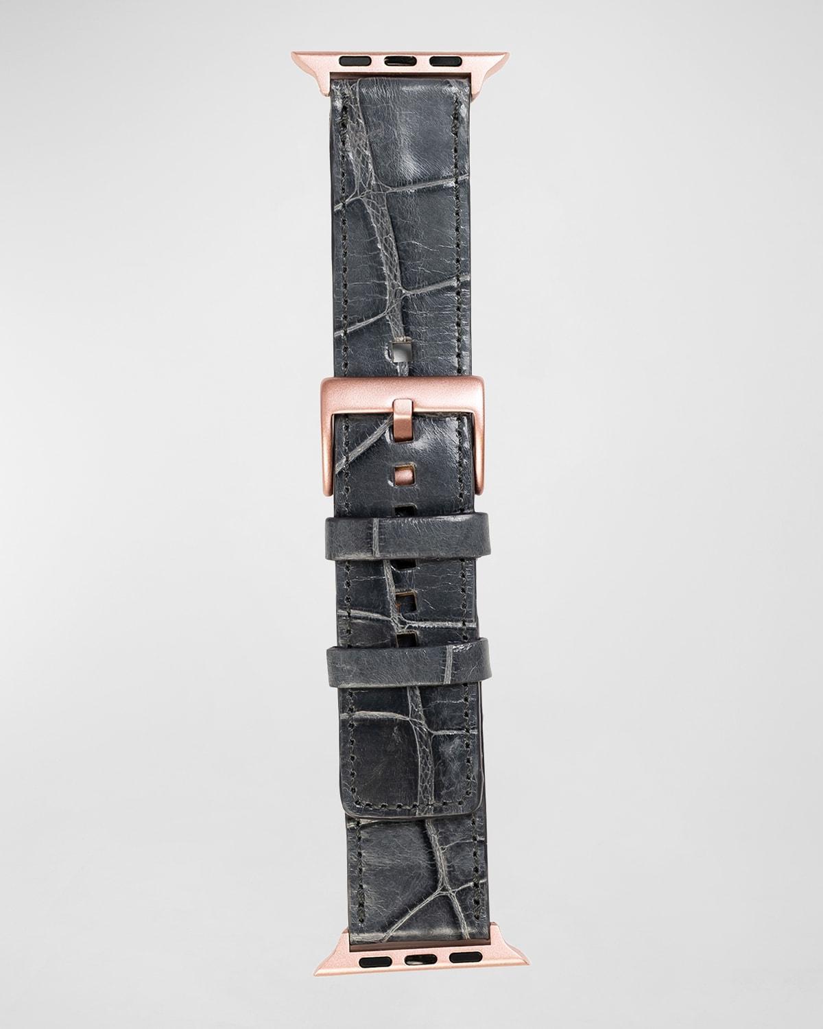 Mens Apple Watch Alligator Watch Strap, Rose Gold Finish Product Image