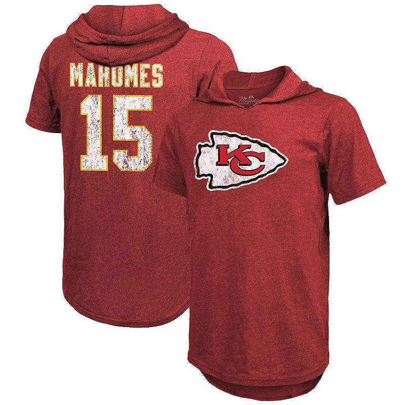 Mens Majestic Threads Patrick Mahomes Kansas City Chiefs Player Name & Number Tri-Blend Slim Fit Hoodie T-Shirt Product Image