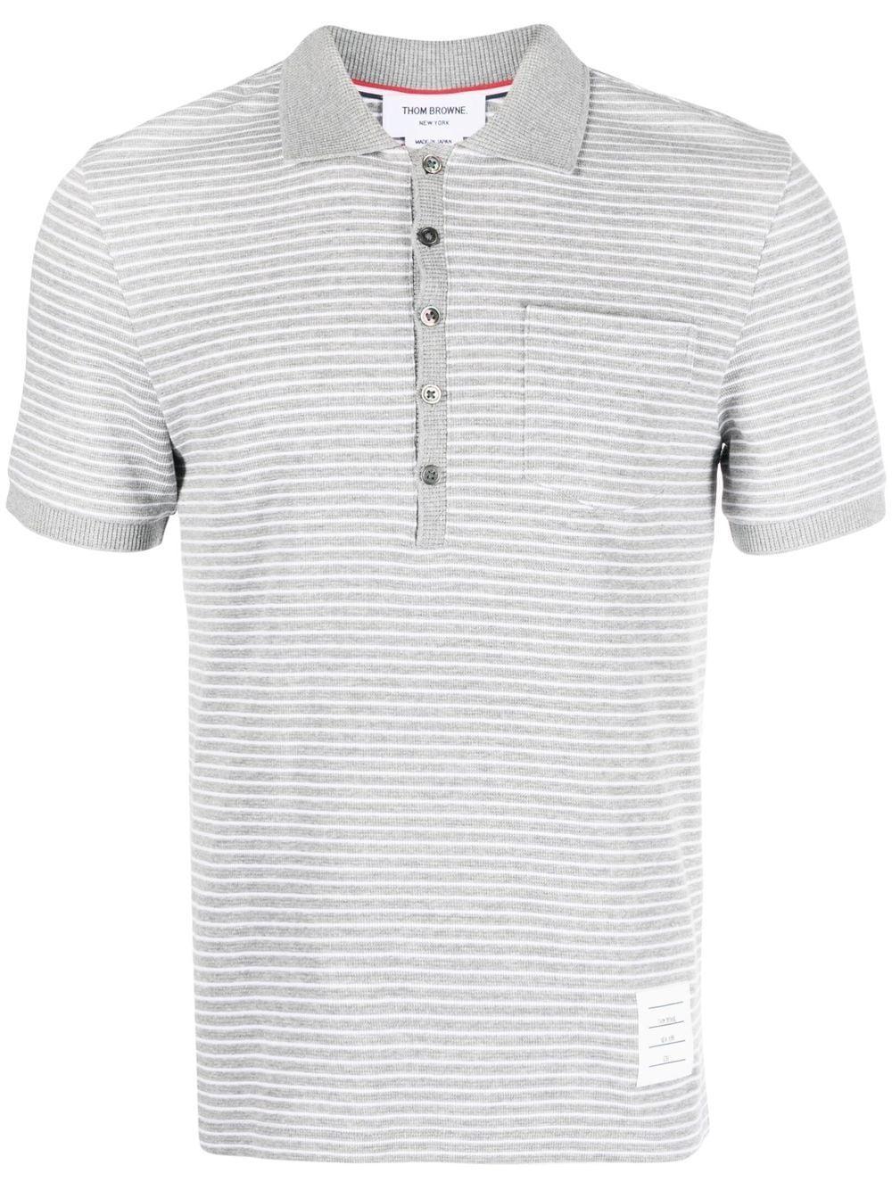 THOM BROWNE Striped Short-sleeve Polo Shirt In Grey Product Image