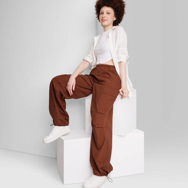 Womens Mid-Rise Wide Leg Parachute Pants - Wild Fable Dark Brown XXS Product Image
