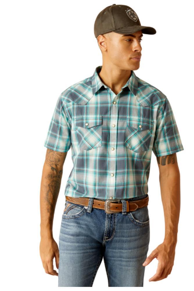 Ariat® Men's S/S Harrington Retro Fit Egret - Blue Plaid Product Image