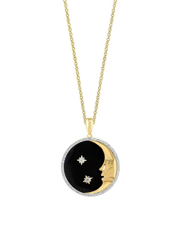 Womens 14K Yellow Gold, Onyx & 0.19 TCW Diamond Moon & Star Pendant Necklace - Gold Product Image