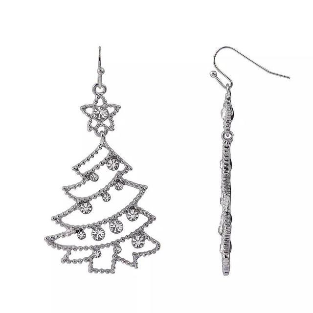 Celebrate Together Silver Tone Stone Christmas Tree Earrings, Womens, None Product Image