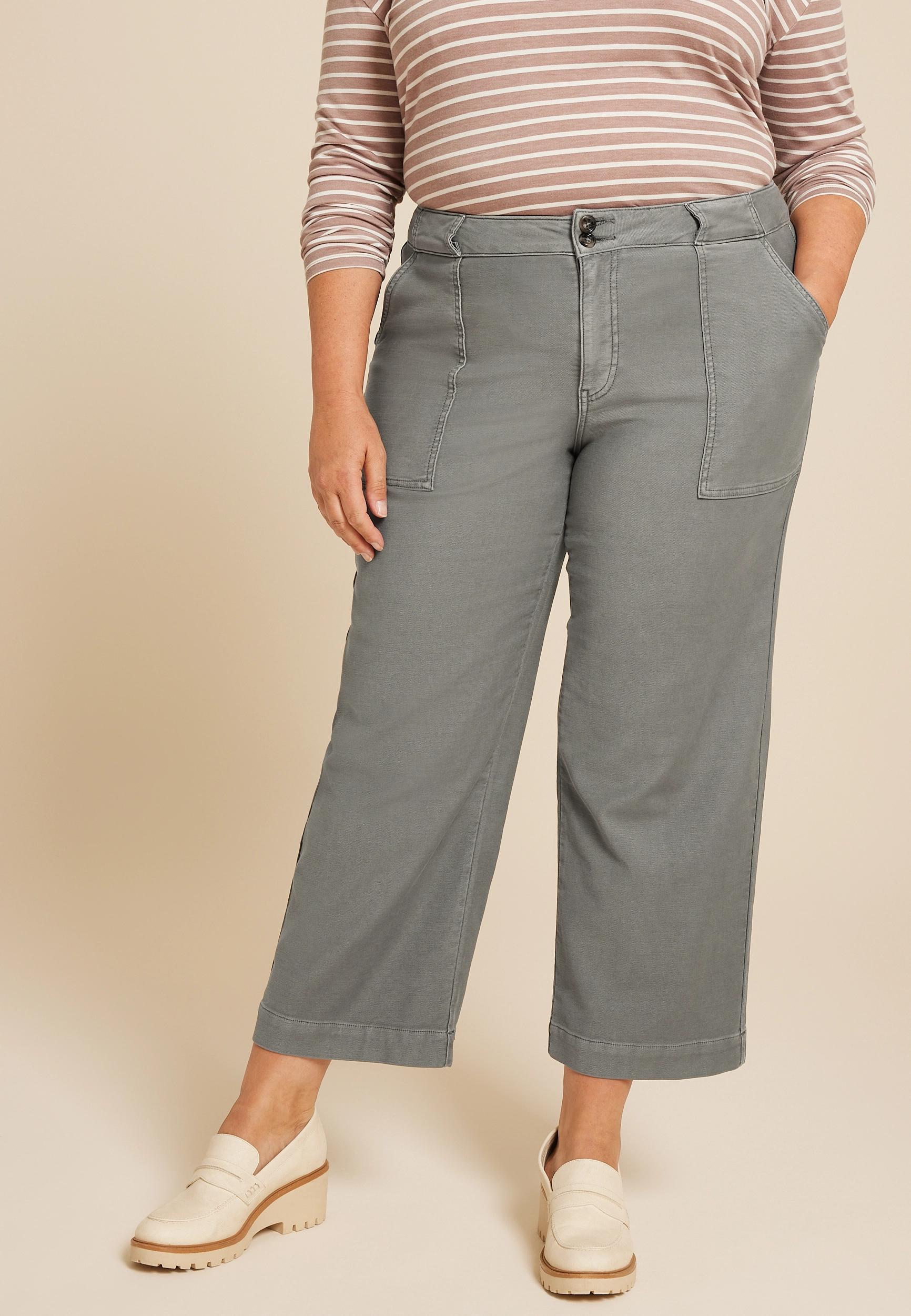 Maurices Plus Size Womens Patch Pocket High Rise Wide Leg Pants Gray Size 18W Product Image