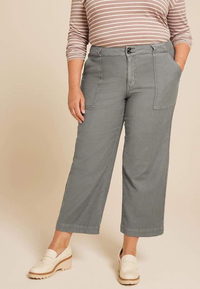 Maurices Plus Size Womens Patch Pocket High Rise Wide Leg Pants Gray Size 18W Product Image