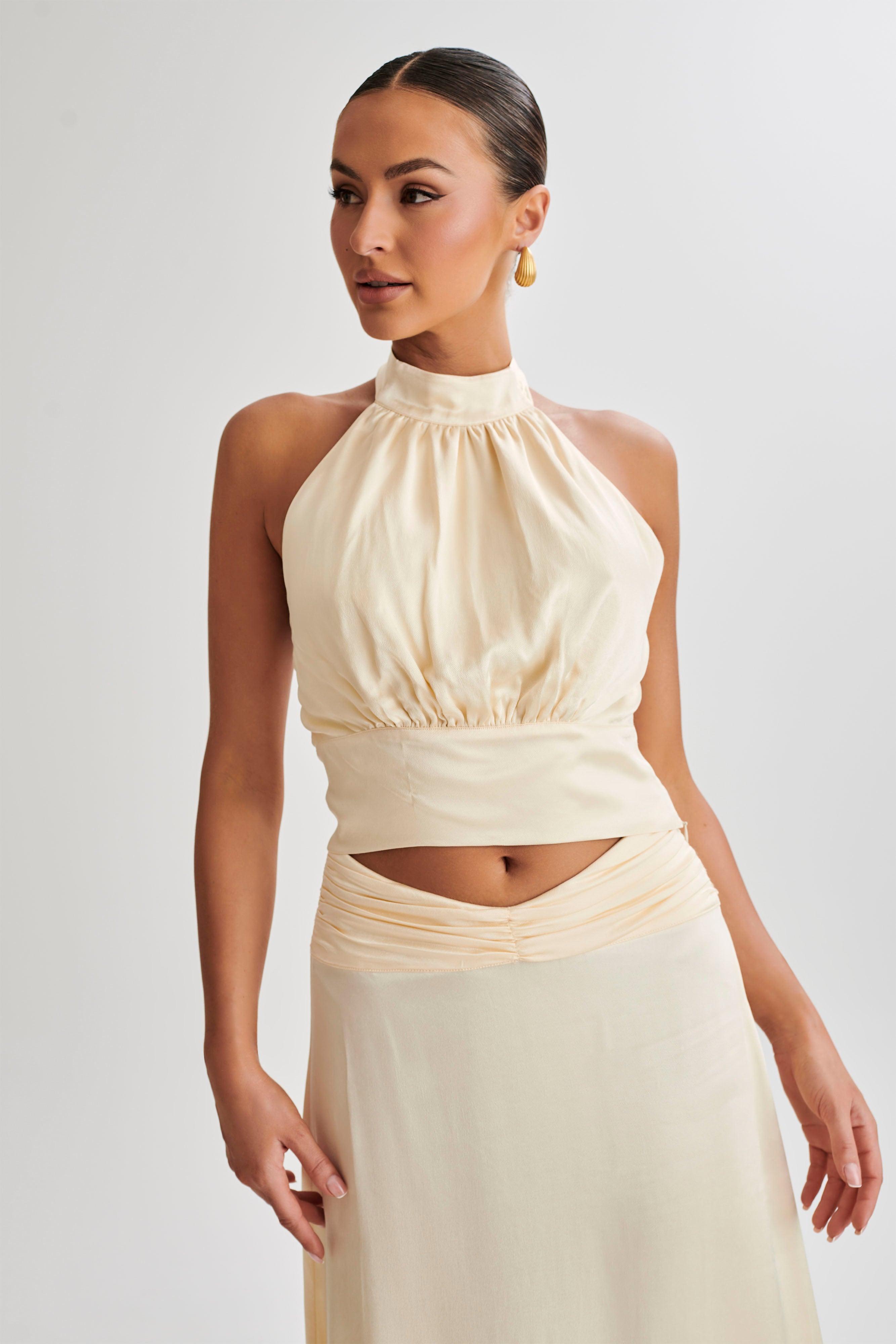 Clara Satin Halter Top - Buttercream Product Image