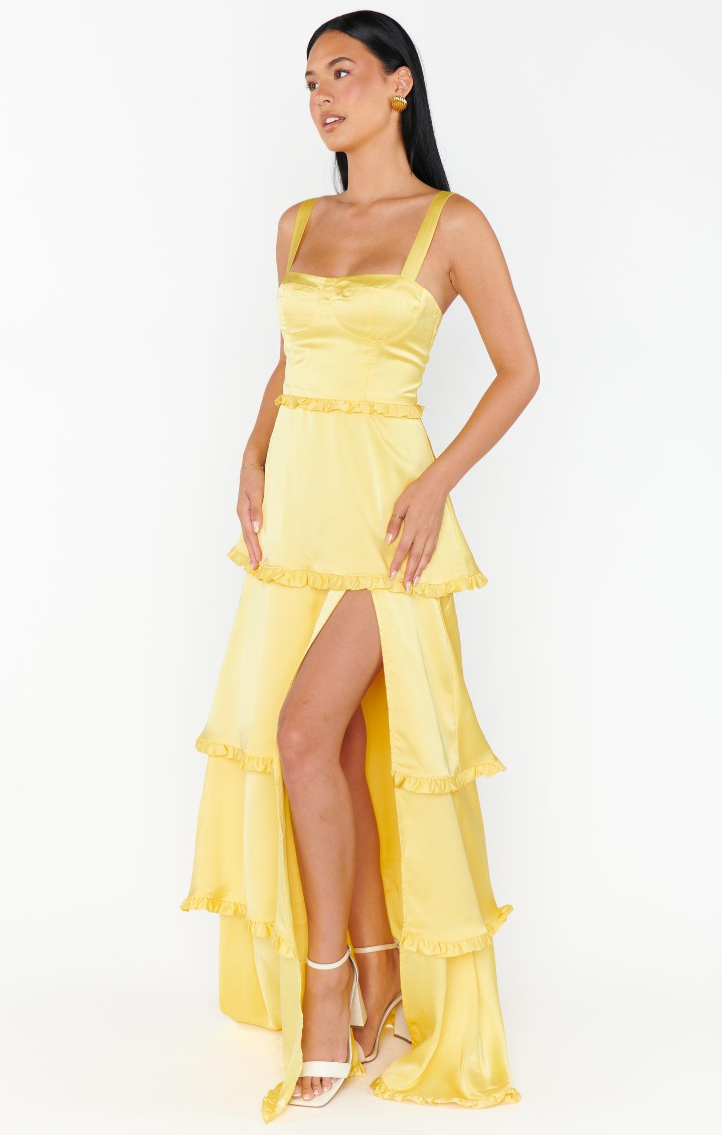 Lady Corset Dress ~ Yellow Luxe Satin Product Image