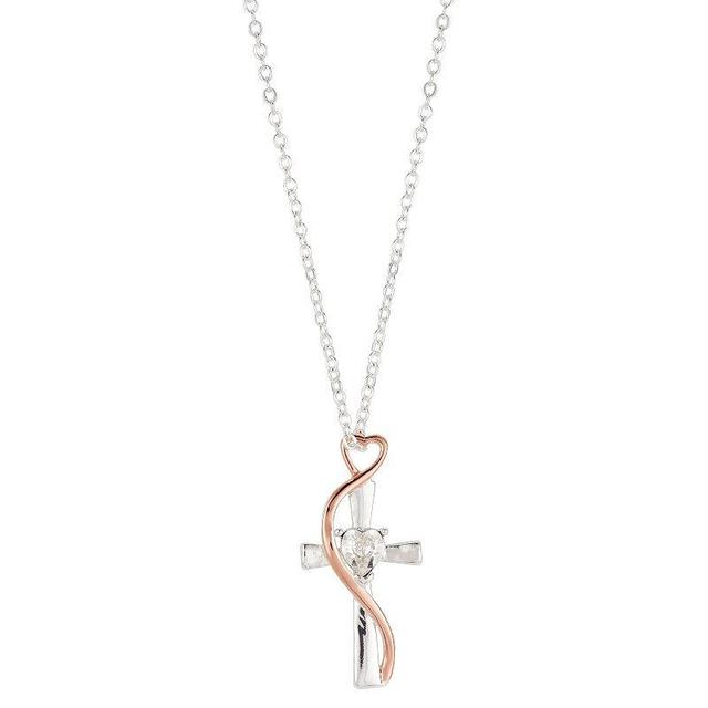 Brilliance Crystal Two-Tone Heart & Cross Pendant Necklace, Womens Two Tone Product Image