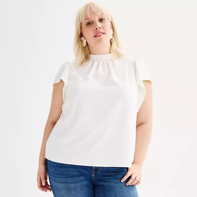 Plus Size Nine West Mockneck Short Sleeve Blouse, Womens Product Image