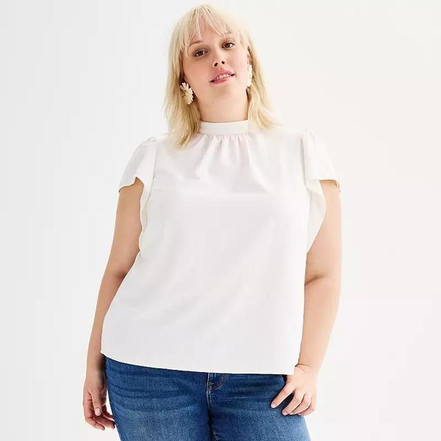 Plus Size Nine West Mockneck Short Sleeve Blouse, Womens Product Image