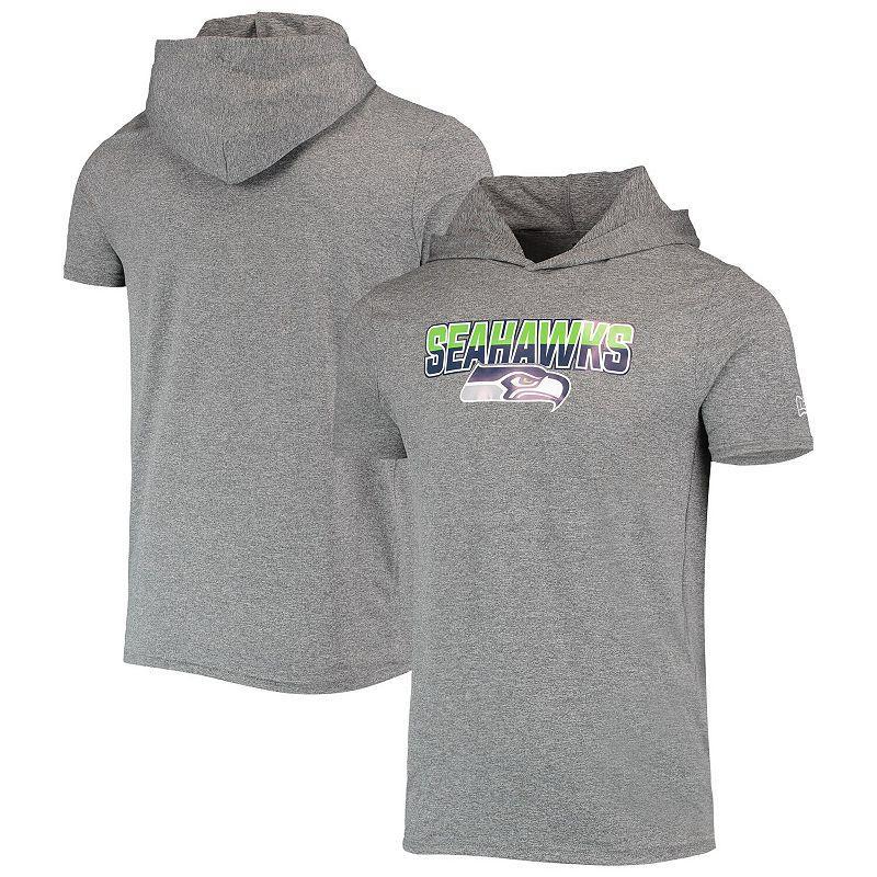 Mens New Era Heathered Gray Seattle Seahawks Team Brushed Hoodie T-Shirt Product Image