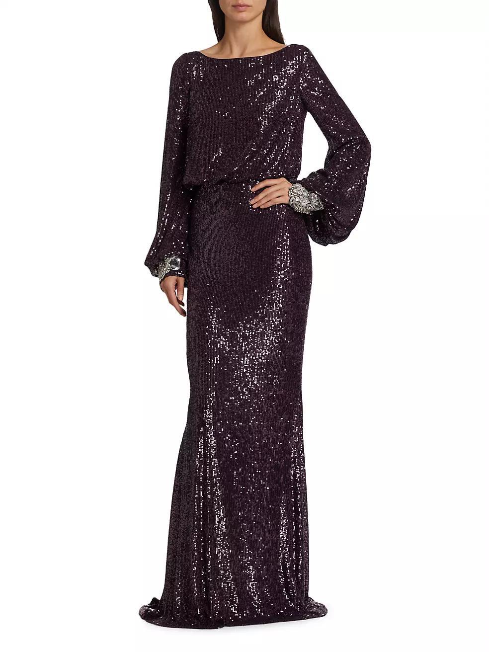 Sequined Bateau Neck Blouson Gown Product Image