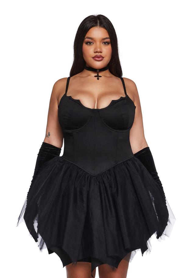 Plus Size Corset Goth Witch Inspired Mini Dress Widow - Black Product Image