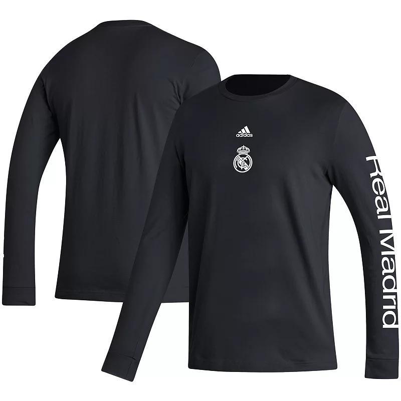 Mens adidas Black Real Madrid Team Crest Long Sleeve T-Shirt Product Image