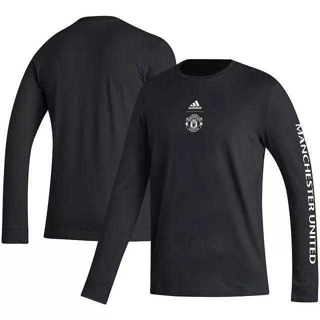 Mens adidas Black Manchester United Team Crest Long Sleeve T-Shirt Product Image