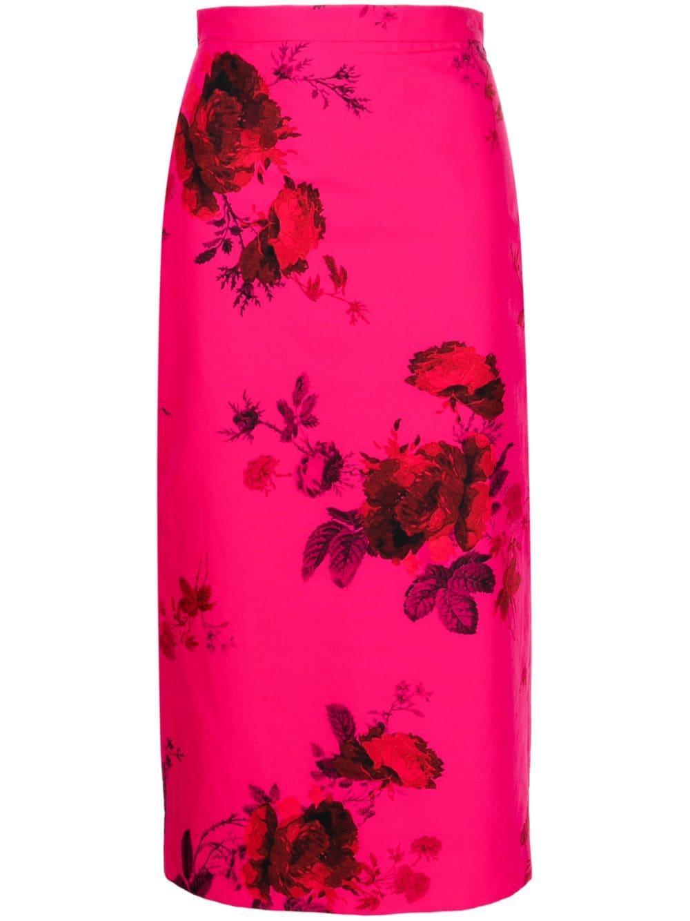 Floral-print Midi Pencil Skirt In Pink Product Image