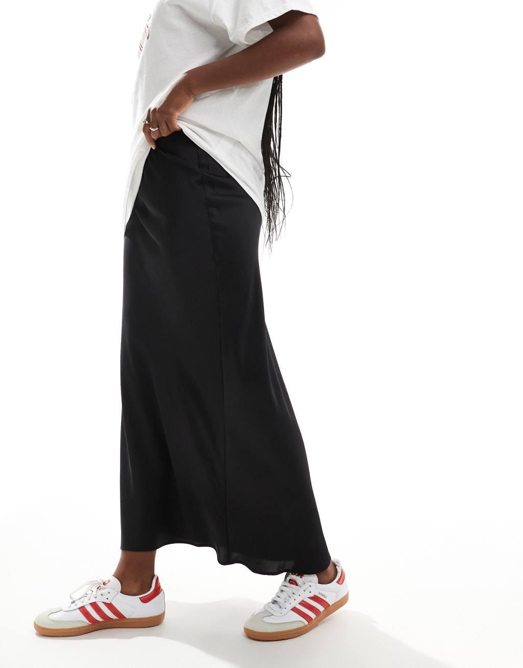 ASOS DESIGN satin bias maxi skirt in black Product Image